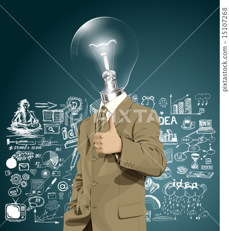 Vector Lamp Head Business Man Shows Well Done Vector Lamp Head Business Man Shows Well Done 15107268