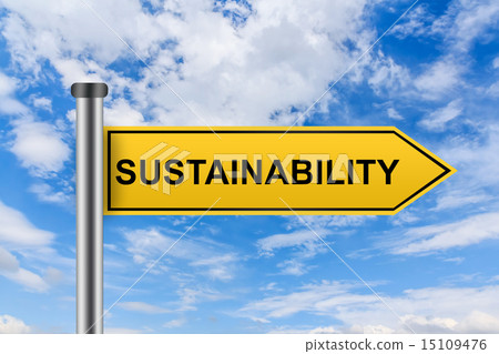 yellow road sign with sustainability words 15109476