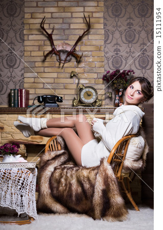Sexy woman in white socks and sweater Sexy woman in white socks and sweater 15111954