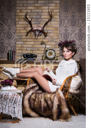 Sexy woman in white socks and sweater Sexy woman in white socks and sweater 15111955