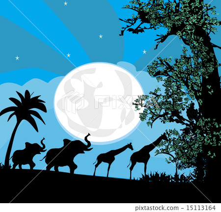 Safari in Africa silhouette of wild animals Safari in Africa silhouette of wild animals 15113164