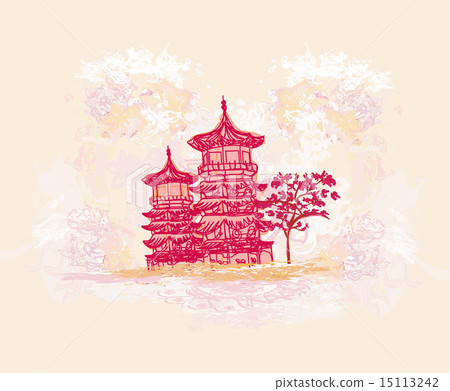 Chinese old building on abstract Asian Landscape - Stock Illustration ...