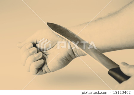 Close up of a suicidal man hand on isolated white Close up of a suicidal man hand on isolated white 15113402