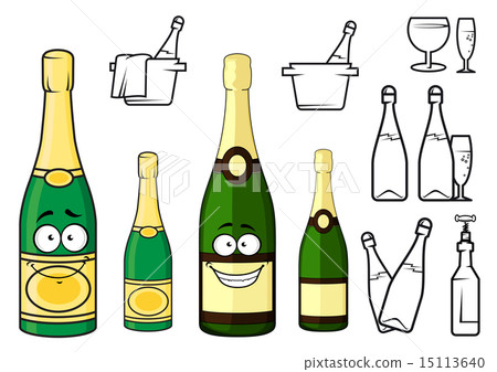 Champagne bottles cartoon characters and icons - Stock Illustration  [15113640] - PIXTA