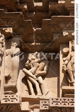 Stone carved erotic sculptures on temple Khajuraho Stone carved erotic sculptures on temple Khajuraho 15114920