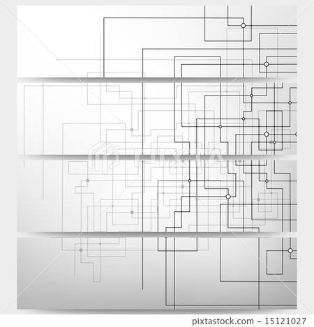 Web banners set, technical construction with connected lines and dots, header layout templates 15121027