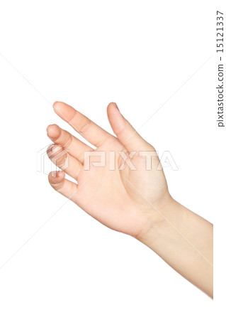 Women hand hold on to a gadget on white background 15121337