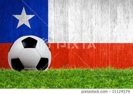 Soccer ball on grass with Chile flag background Soccer ball on grass with Chile flag background 15124579