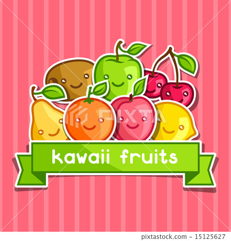 Background with cute kawaii smiling fruits stickers 15125627