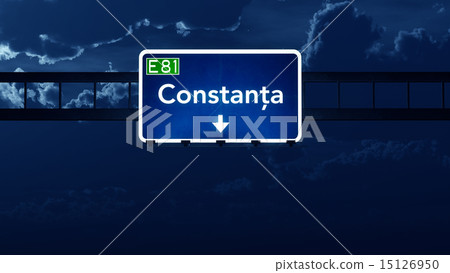 Constanta Romania Highway Road Sign at Night Constanta Romania Highway Road Sign at Night 15126950