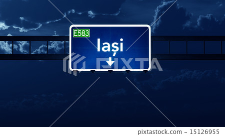 Iasi Romania Highway Road Sign at Night 15126955