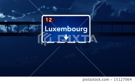 Luxembourg Highway Road Sign at Night 15127064