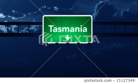 Tasmania Australia Highway Road Sign at Night Tasmania Australia Highway Road Sign at Night 15127349