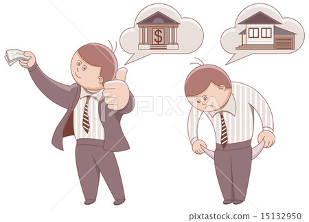 Two cartoon men. Mortgage to buy a home 15132950