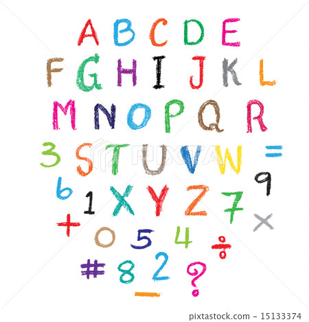 Child drawing of alphabet made with wax crayon Child drawing of alphabet made with wax crayon 15133374