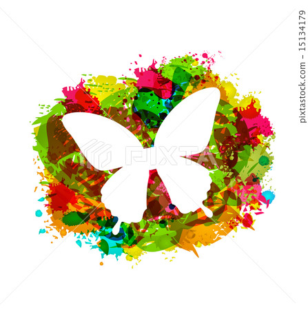 Simple White Butterfly on Colorful Grunge Frame Simple White Butterfly on Colorful Grunge Frame 15134179