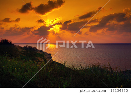 Orange sunset over Mediterranean Sea Orange sunset over Mediterranean Sea 15134550