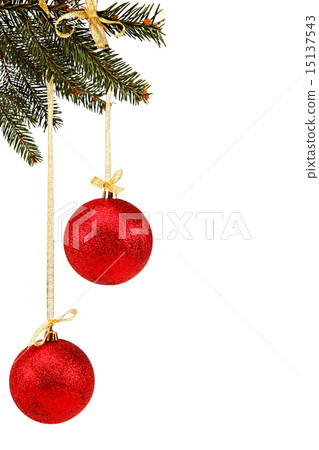 Christmas balls on fir branch. Christmas balls on fir branch. 15137543