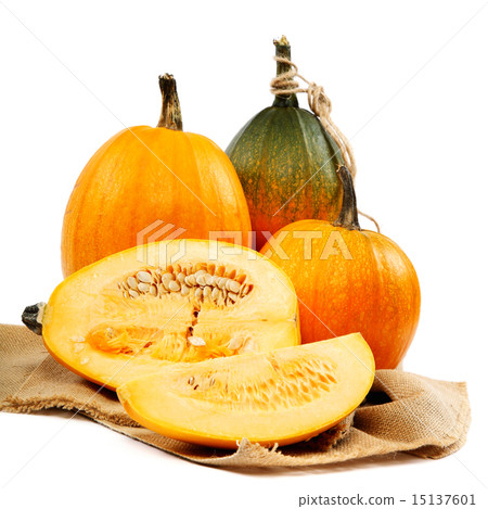 Pumpkins on sackcloth. 15137601