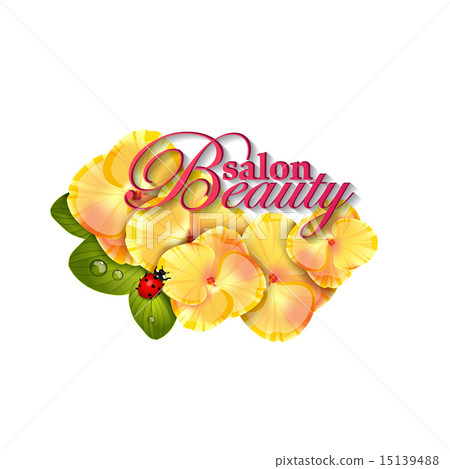 Beauty salon identity naturalistic hydrangea flower with leaves, and ladybug 15139488