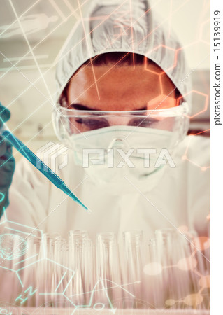 Composite image of portrait of a protected female science studen Composite image of portrait of a protected female science studen 15139919