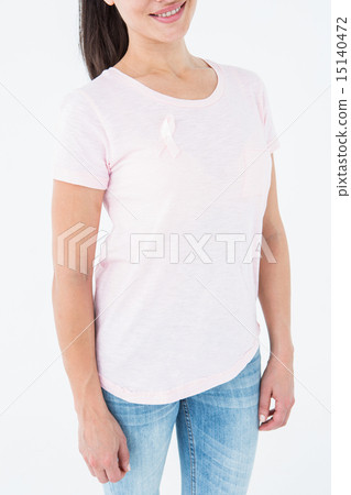 Smiling women in pink for breast cancer awareness 15140472