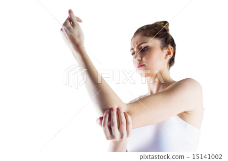 Fit woman with elbow injury 15141002