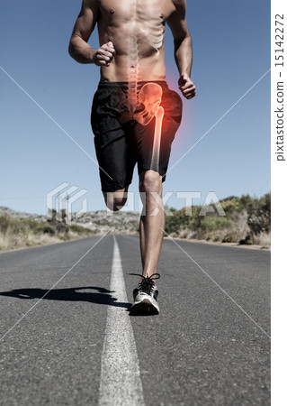 Highlighted hip bone of running man Highlighted hip bone of running man 15142272