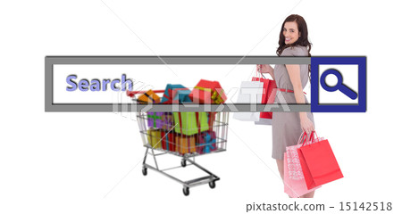 Composite image of elegant brown hair posing with shopping bags 15142518