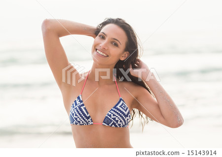 Smiling pretty brunette posing in bikini Smiling pretty brunette posing in bikini 15143914