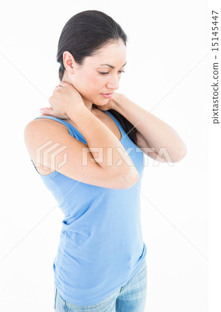 Pretty brunette with neck pain Pretty brunette with neck pain 15145447
