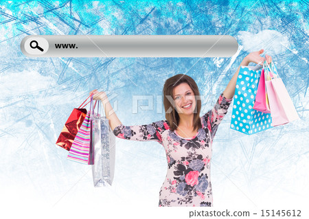 Composite image of woman standing with shopping bag Composite image of woman standing with shopping bag 15145612
