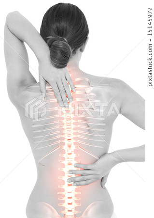 Highlighted spine of woman with back pain Highlighted spine of woman with back pain 15145972