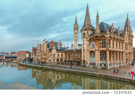 Quay Graslei in Ghent town at morning, Belgium Quay Graslei in Ghent town at morning, Belgium 15147635
