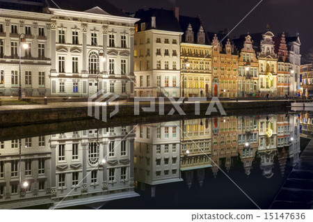 Quay Korenlei in Ghent town at night, Belgium Quay Korenlei in Ghent town at night, Belgium 15147636