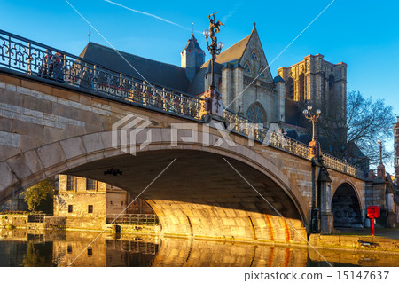 St. Michael Bridge at sunrise in Ghent, Belgium St. Michael Bridge at sunrise in Ghent, Belgium 15147637