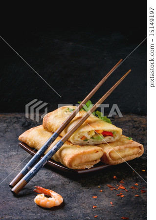 Spring rolls with vegetables and shrimps 15149197