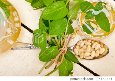 Arab traditional mint and pine nuts tea Arab traditional mint and pine nuts tea 15149473