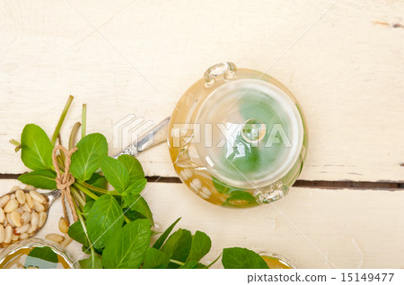 Arab traditional mint and pine nuts tea Arab traditional mint and pine nuts tea 15149477