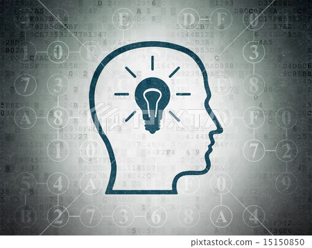 Data concept: Head With Lightbulb on Digital Paper background Data concept: Head With Lightbulb on Digital Paper background 15150850