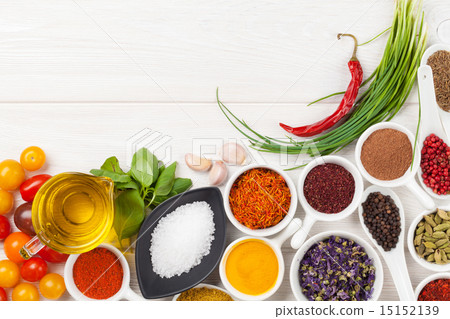 Various spices on wooden background Various spices on wooden background 15152139