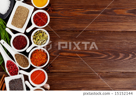 Various spices on wooden background Various spices on wooden background 15152144