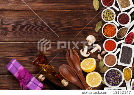 Various spices on wooden background 15152147