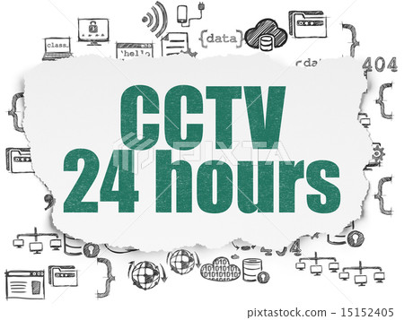 Privacy concept: CCTV 24 hours on Torn Paper background 15152405