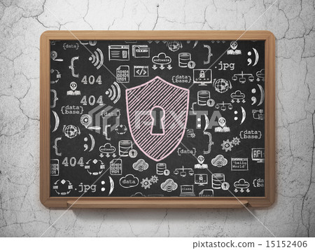 Protection concept: Shield With Keyhole on School Board background 15152406