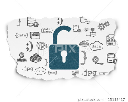 Protection concept: Opened Padlock on Torn Paper background Protection concept: Opened Padlock on Torn Paper background 15152417