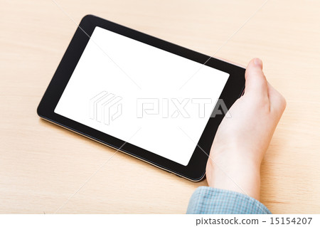 businessman hand with tablet PC with cutout screen businessman hand with tablet PC with cutout screen 15154207
