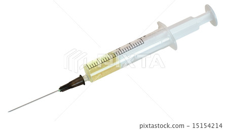 5 ml syringe filled with yellow infusion isolated 15154214