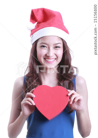 Lovely Asian santa girl hold gift 15156800