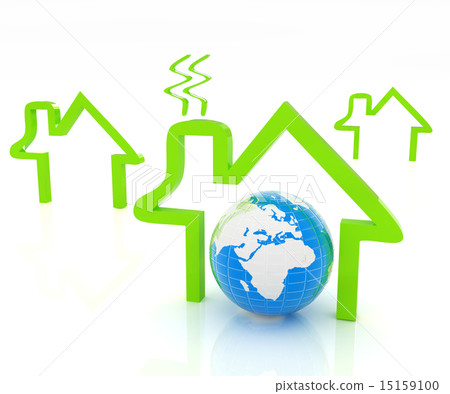 earth and icon house on white background earth and icon house on white background 15159100